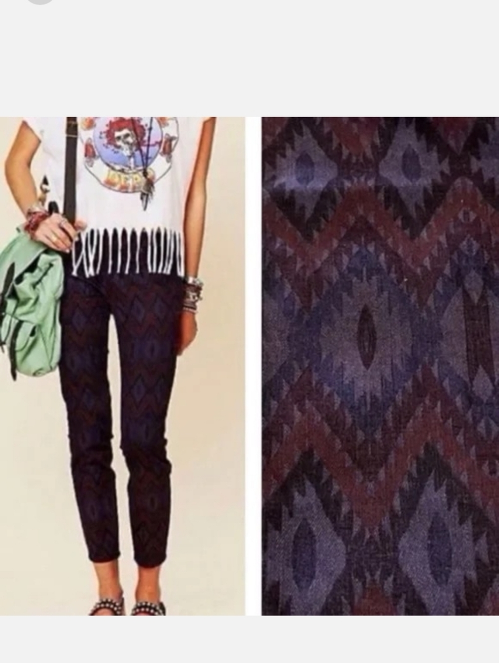 Free People Skinny Jeans Purple Aztec Tribal Print Millennium Ikat